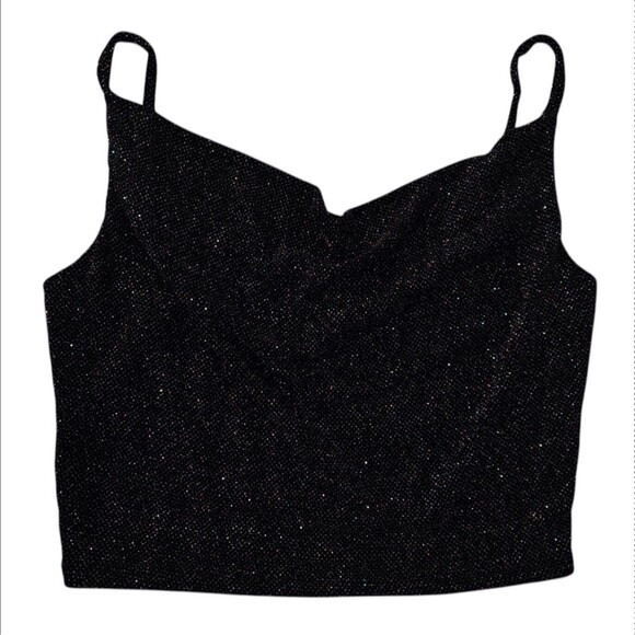 Vtg 90s Mesh Crop Tank Top M Medium Black Whimsigoth Sparkle Glitter Cowl - Picture 1 of 8